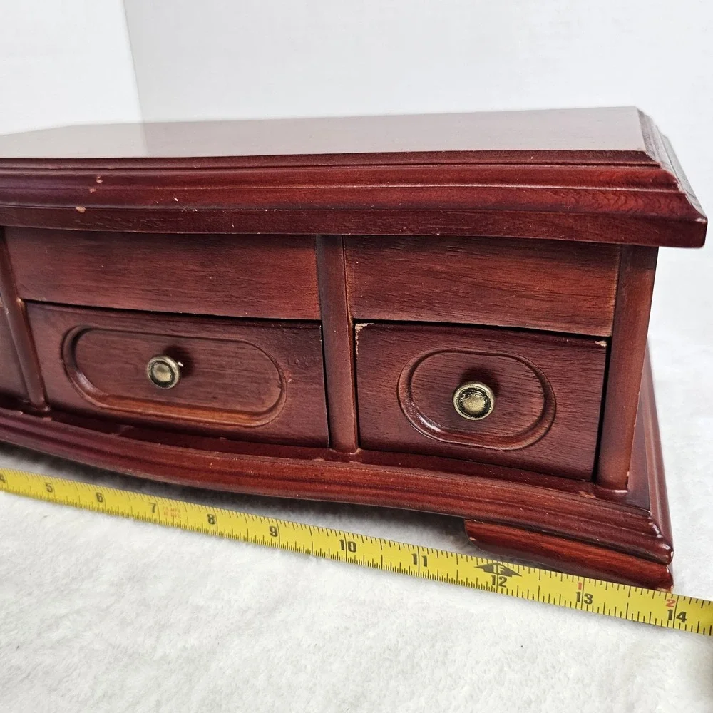 Brown Wood Rectangle Jewelry Box Organizer w/ Drawers, Ring Storage, 25+ pcs